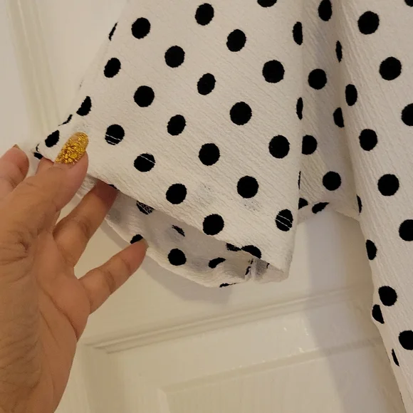 Zara Polka Dot Black & White Keyhole Crop Blouse Size L - Picture 4 of 10